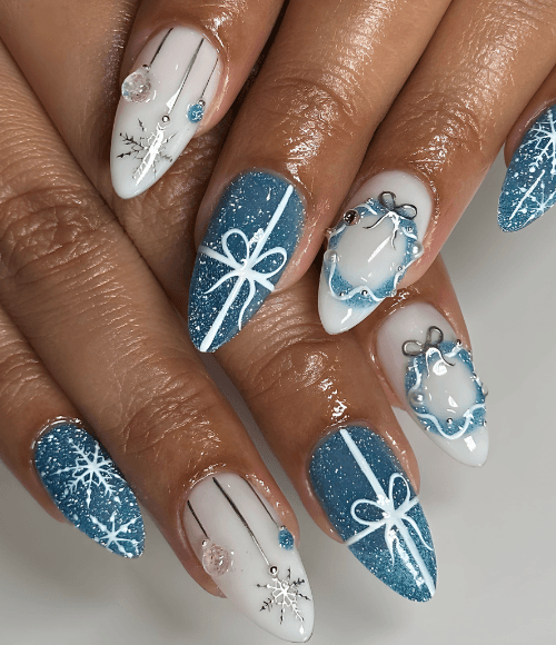 Glittery Blue 3D Nails